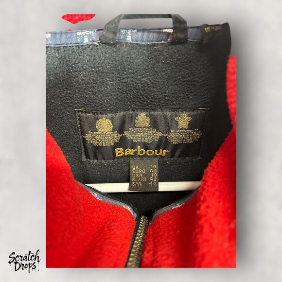 Barbour Women's Quilted Winter Jacket Size 10 Black Warm Coat Red Collar Stylish - Picture 2 of 5